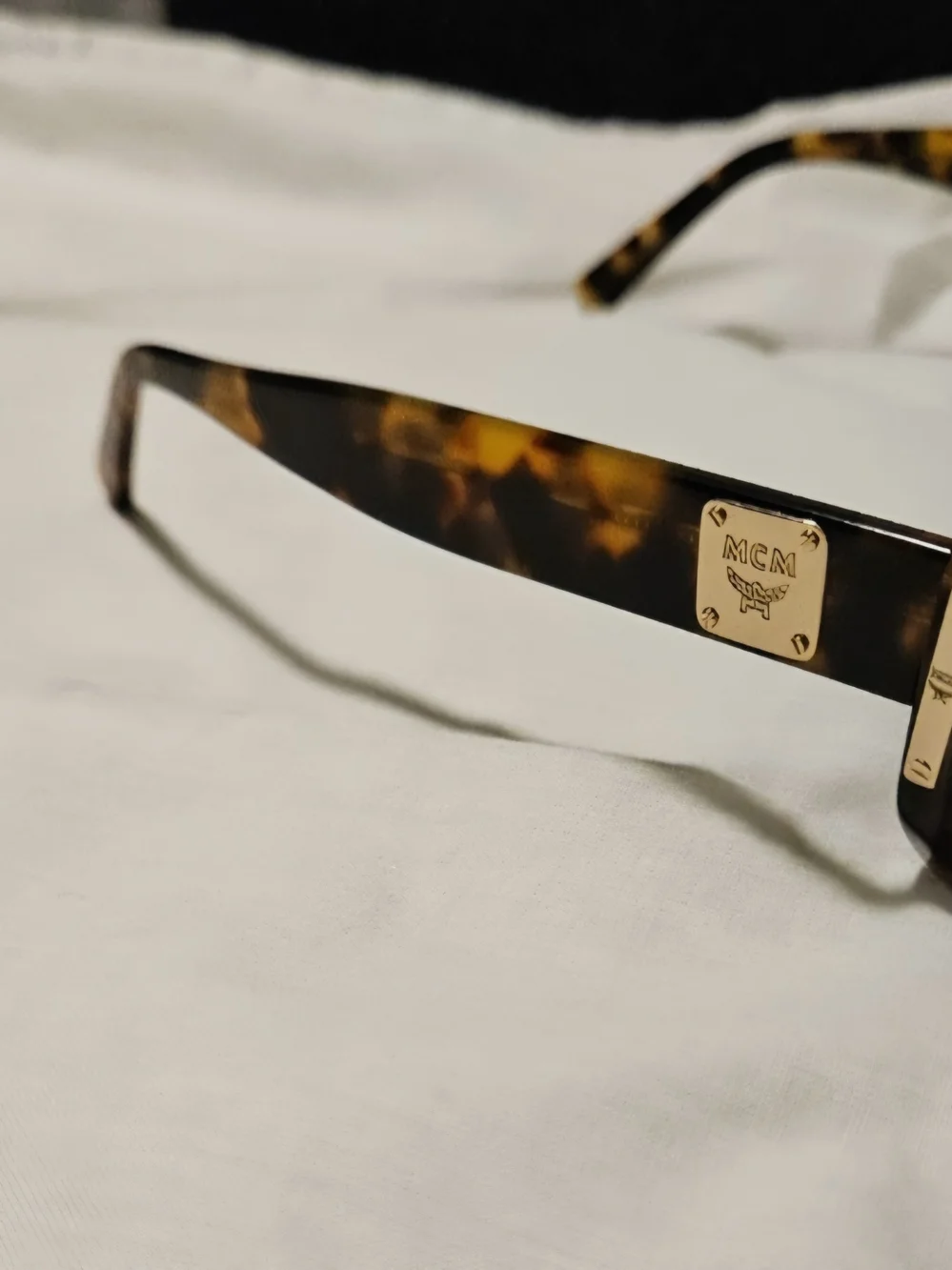 MCM Tortoiseshell Rectangle Sunglasses with Blue Lenses